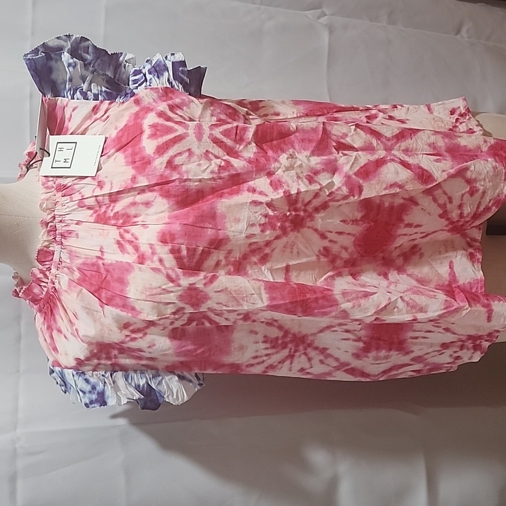 THML Pink and Blue Ruffled Sleeveless Blouse